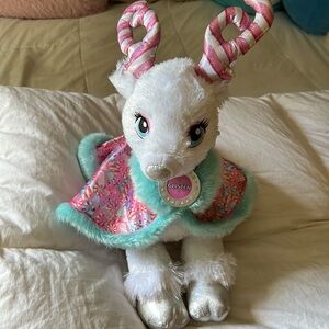 Build a Bear stuffed Christmas reindeer with beautiful candy print cape with fur